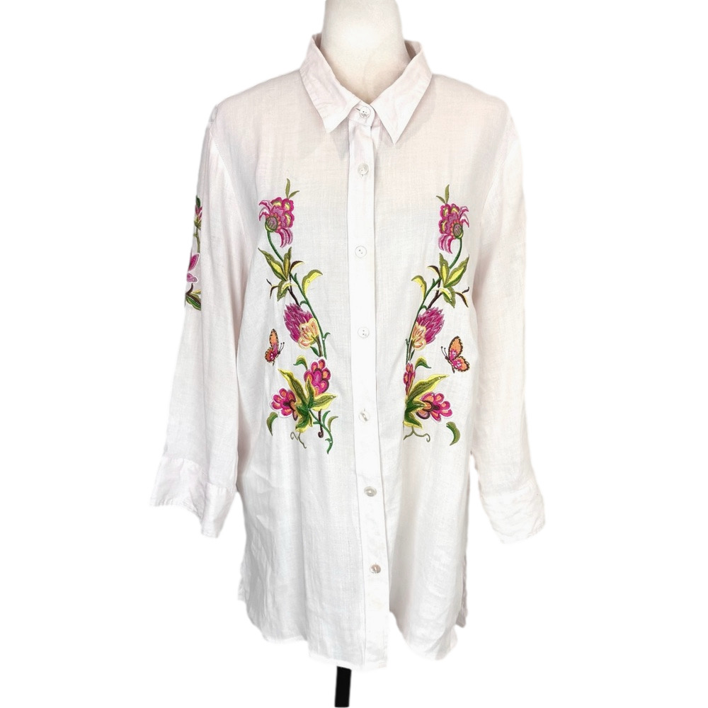 Blush floral embroidered shirt